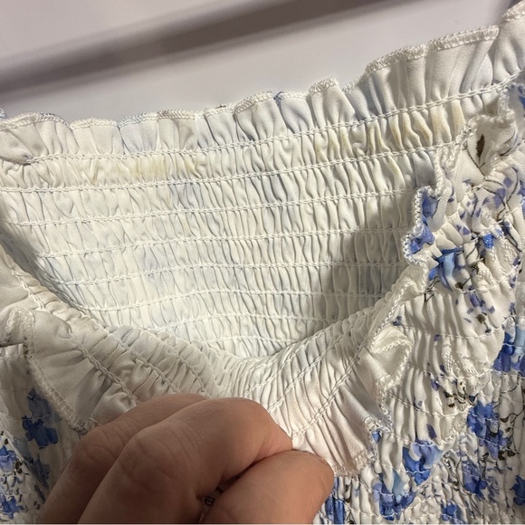 Baltic Born Fabian Jacquard Midi Dress XL White Blue Floral Sheer Sleeve Tiered - Picture 11 of 14